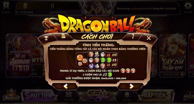 Săn hũ thưởng lớn tại game Dragon ball Gemwin